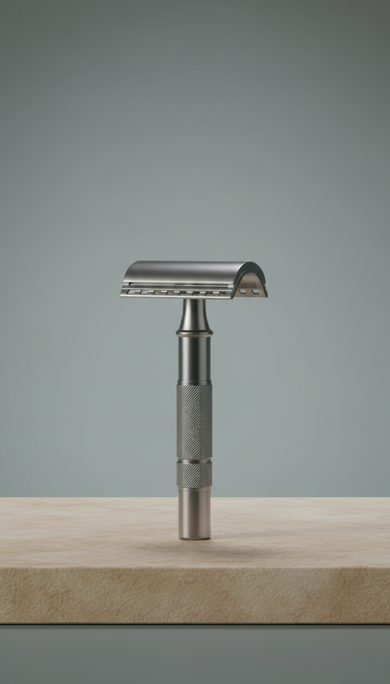 Stainless steel safety razor with weighted handle